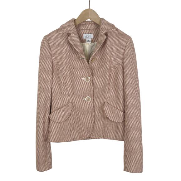 Ann Taylor Loft Pink and Cream Tweed Wool Blend Blazer Jacket Size 2 - Picture 2 of 5